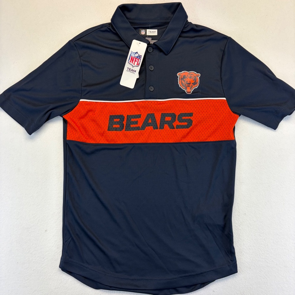 NFL Team Apparel Chicago Bears Mens Polo Shirt Small Spellout Graphic Football